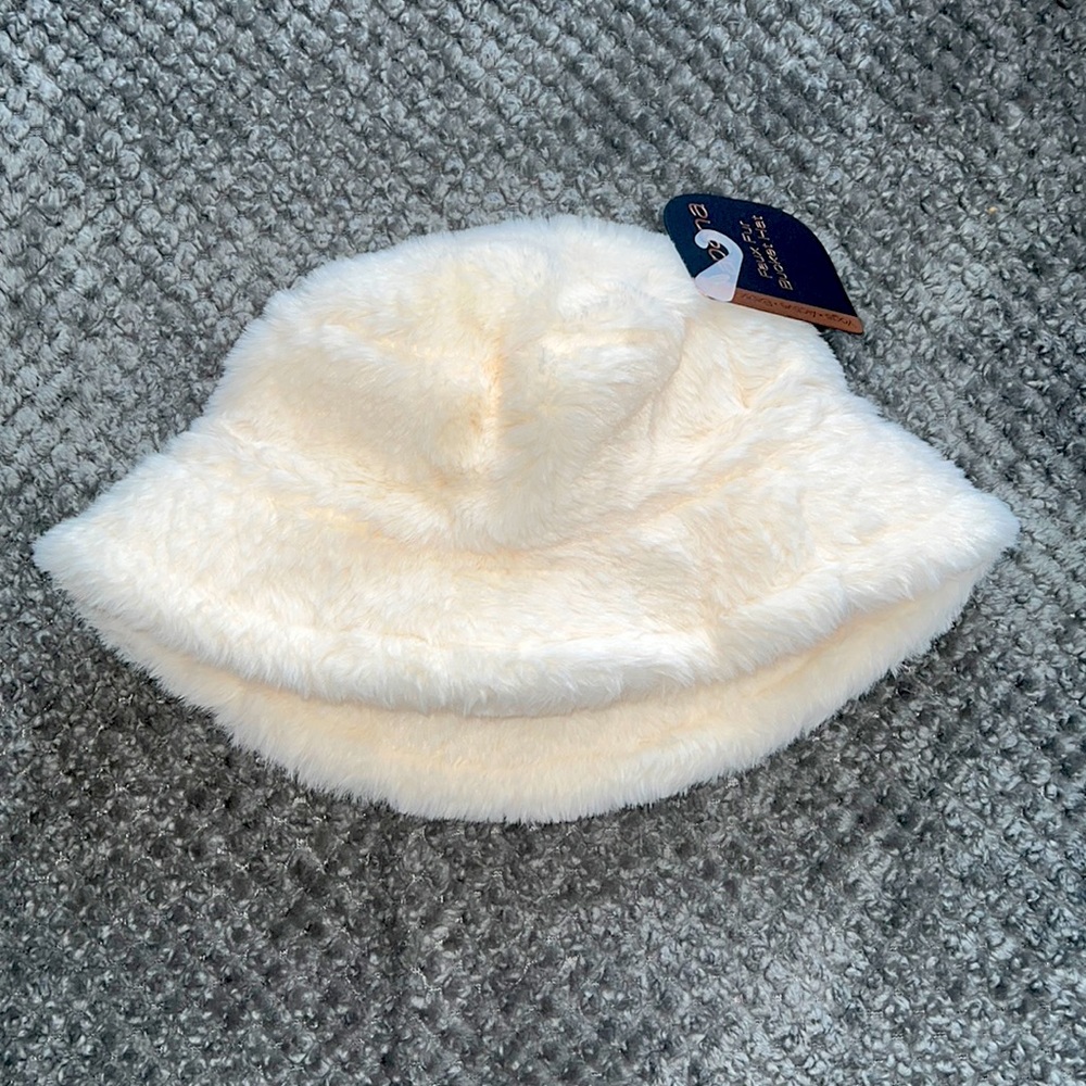 Off white colored faux fur Bucket Hat